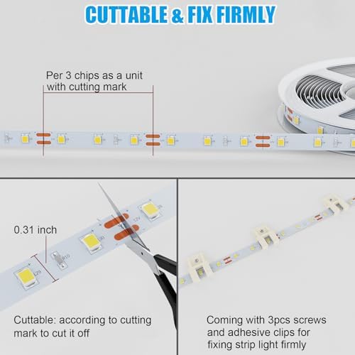 MY BEAUTY LIGHT Motion Activated LED Strip Lights, 16.4ft LED Light Strip with Day or Night 2 Lighting Modes, 3 Timing Off Modes, Bright White 12v Plug-in LED Rope Lights for Under Cabinet, Kitchen