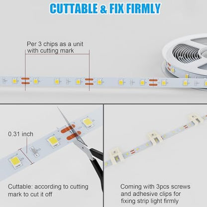 MY BEAUTY LIGHT Motion Activated LED Strip Lights, 16.4ft LED Light Strip with Day or Night 2 Lighting Modes, 3 Timing Off Modes, Bright White 12v Plug-in LED Rope Lights for Under Cabinet, Kitchen