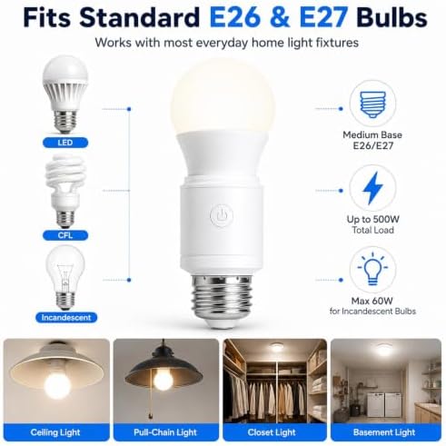 500W Light Bulb Socket Wireless Radar Motion Sensor,2 Radars+2 Bulb Bases | NineLeaf Programmable E26 E27 Bulbs Base Holder,No Wiring Needed, for Pull Chain Lighting Fixture,Stair,Closet,Garage