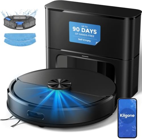 Kilgone Robot Vacuum and Mop Combo with Self Emptying Station, 6000Pa Suction Anti Tangle Brush LiDAR Navigation Multi Floor Mapping, 90 Day Hands Free Smart Laser Robotic Cleaner for Pet Hair Carpet