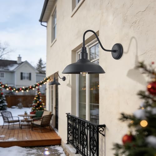 14 Inch Gooseneck Barn Lighting Outdoor Large Exterior Gooseneck Light Fixtures, Matte Black Farmhouse Barn Lights 2 Pack Outside Goose Neck Deck Wall Sconce for House, Garage