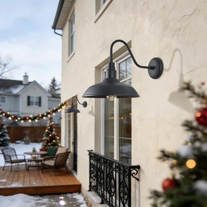 14 Inch Gooseneck Barn Lighting Outdoor Large Exterior Gooseneck Light Fixtures, Matte Black Farmhouse Barn Lights 2 Pack Outside Goose Neck Deck Wall Sconce for House, Garage