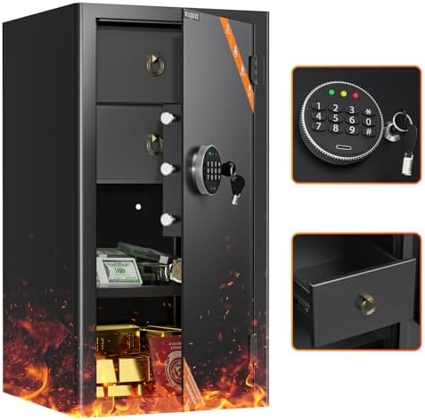 WASJOYE Large Cabinet Safe Box - 4 Cubic Feet Home Fireproof Safes with Digital Keypad Safety Key Lock Type-C Port Alarm System, Heavy Duty Safe Box for Home Office Hotel Document Jewelry Storage