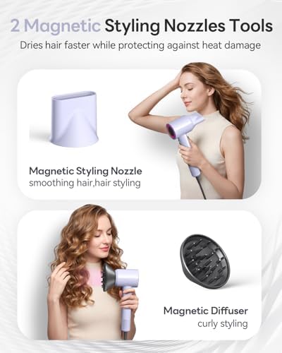 Diffuser Hair Dryer, 500M Negative Ion Blow Dryer for Women (Purple)