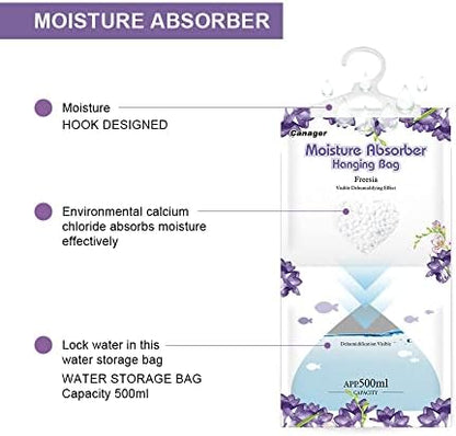 CANAGER Hanging Moisture Absorber, Freesia Moistureproof Hanging Bag，Dehumidifier Bag (8 packs) Hanging Closet Dehumidifier Bags, Moisture Absorb 12.5 oz
