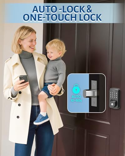 Keyless Entry Door Lock with Handle Set, Smart Door Lock with Fingerprint, 5 in 1 Unlock, Auto Lock Biometric Fingerprint Door Lock for Front Door, Easy Installation (Black)