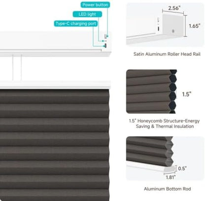 Motorized Top Down Bottom Up Blackout Cellular Shades with Remote, Custom Cordless Smart Honeycomb Blinds, Automatic Electric Window Blinds Work with Alexa Google for Home Office, Dark Coffee