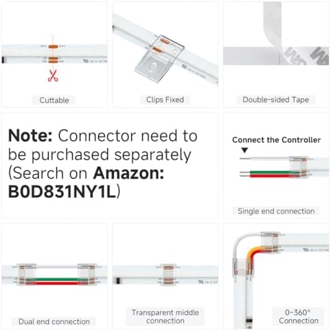 BTF-LIGHTING IP66 RGB WS2811 Smart IC FCOB COB LED Strip, UL Listed 576LEDs/m High Density Color Chasing Uniform Light, DC12V 16.4FT 10mm Width Tape Light for Home DIY Decor(No Adapter or Controller)