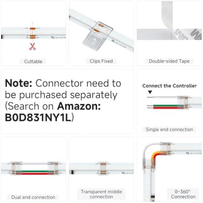 BTF-LIGHTING IP66 RGB WS2811 Smart IC FCOB COB LED Strip, UL Listed 576LEDs/m High Density Color Chasing Uniform Light, DC12V 16.4FT 10mm Width Tape Light for Home DIY Decor(No Adapter or Controller)