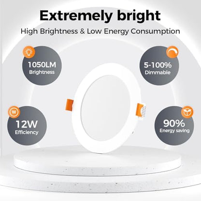 CHARKEE 48 Pack 6 Inch Ultra-Thin 5CCT LED Recessed Ceiling Light,Canless