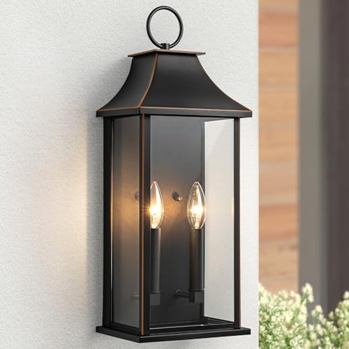 Dusk to Dawn Outdoor Wall Light, 20.6 Inch, Black with Brown Trim