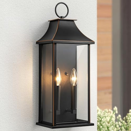 Dusk to Dawn Outdoor Wall Light, 20.6 Inch, Black with Brown Trim