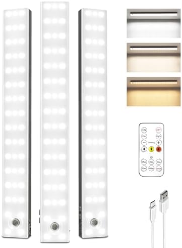 EZVALO 13inch Under Cabinet Lighting, 3200mAh Rechargeable Wireless Motion Sensor Lights, 96 LEDs, 3 Color Temps, Dimmable, Timer, Magnetic, with Remote for Kitchen (3 Pack)