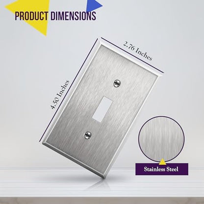 ENERLITES Toggle Light Switch Stainless Steel Wall Plate, Metal Plate Corrosive Resistant Cover for Rotary Dimmers Lights, Size 1-Gang 4.50"x 2.76", 7711, 430 Stainless Steel, UL Listed, Silver