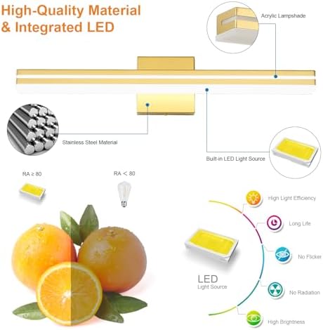 SineRise 24-Inch LED Modern Bathroom Vanity Light Bar, Gold Modern Acrylic Bathroom Wall Lighting Fixtures Over Mirror (Cool White 6000K)