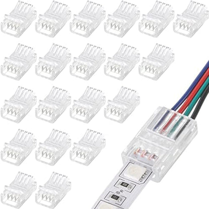 Flutesan 20 Pcs 4 Pin 10 mm LED Strip Connector RGB Lights Waterproof Adapter 22 AWG Wires Connector for Strip Light Unwired Gapless Track 5v 12v 24v