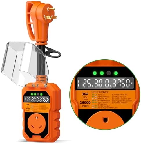 30 Amp RV Surge Protector 26000J Overload Auto Shutoff & Manual Reset