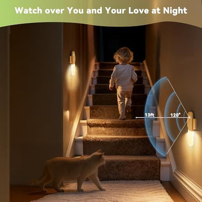 iThird Motion Sensor Light Indoor - Wireless Wall Light, lumi Light, Magnet Rechargeable Wall Sconces, Portable Night Lights, LED Lights for Closet, Bathroom (Beech 3PCS)