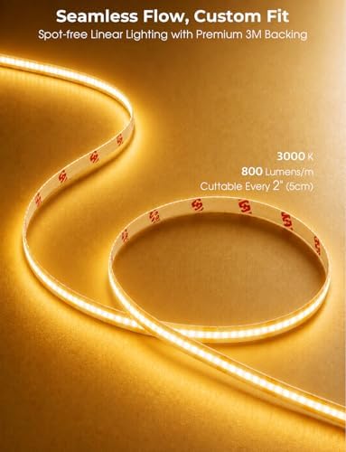 Smart Plug-in Dual Motion Sensor COB LED Strip Light for Under Bed, Under Cabinet, Hallway, Closet, 19.6ft APP Control, 3000K Warm White