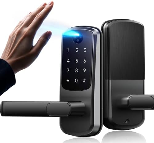 Camcamp Palm Vein Smart Lock, Keyless Entry Door Lock with Handle, Smart Door Lock with Doorbell for Front Door, Built-in Wi-Fi, Auto Lock, Backlit Keypad, IP65 Waterproof, DIY Installation