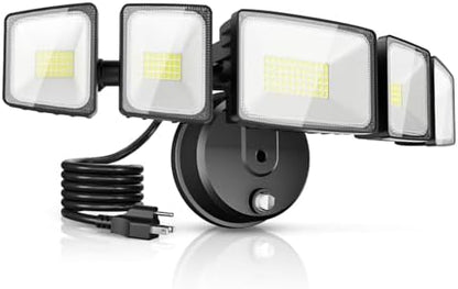 Onforu 150W 15000LM Dusk to Dawn Outdoor Lighting,5 Heads Plug in Flood Lights,6500K Super Bright Automatic Black Outdoor Lighting,IP66 Waterproof Hardwired LED Security Lights for Garage,Yard,Outside