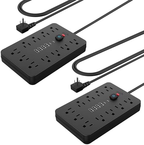2 Pack JouleLoom Power Strip Surge Protector with 11 Outlets, 4 USB and 2 USB C Ports, 5 Ft Extension Cord, Flat Plug, Wall Mount, Overload Protection Desk USB Charging Station for Home, Office