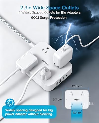 Surge Protector Power Strip, 10Ft Extension Cord with 4 USB Ports(2 USB C)