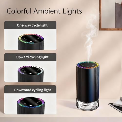 Waterless Essential Oil Car Diffuser with Color LED Voice Ambient Light,Mini and USB Cold Mist Aromatherapy Diffuser,Smart Control Sytem-60ml Capacity for Car,Travel,Home,Room,Office,Gift Ideal