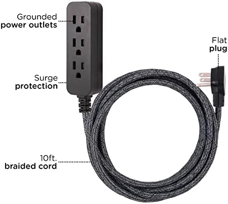 Cordinate 3 Outlet Power Strip 10 Ft Braided Extension Cord