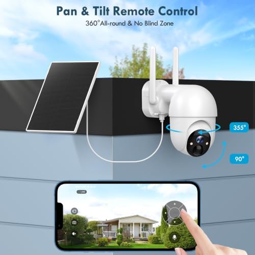 Poyasilon Solar Security Cameras Wireless Outdoor, Wireless Cameras for Home/Outdoor Security, 355°PTZ, 3MP 2K FHD WiFi Camera with Spotlight, Motion Detection, Siren, Color Night Vision, SD/Cloud