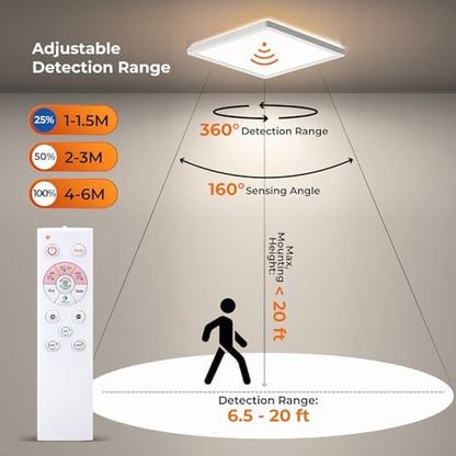 BLNAN Dimmable Motion Sensor LED Ceiling Light with Remote Control, 12 Inch 24W 2400LM Radar Motion Activated Flush Mount Wired Light Fixture for Closet Hallway Laundry Porch Stair, 3000K 4000K 5000K