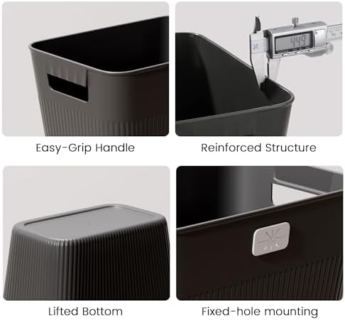 JOYMOOP Slim Trash Can 3-Pack, 2.2 Gallon Plastic Wastebasket for Bathroom, Bedroom, Office, Kitchen with 4 Rolls Bags, Black