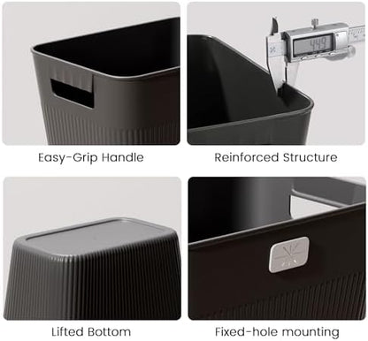 JOYMOOP Slim Trash Can 3-Pack, 2.2 Gallon Plastic Wastebasket for Bathroom, Bedroom, Office, Kitchen with 4 Rolls Bags, Black