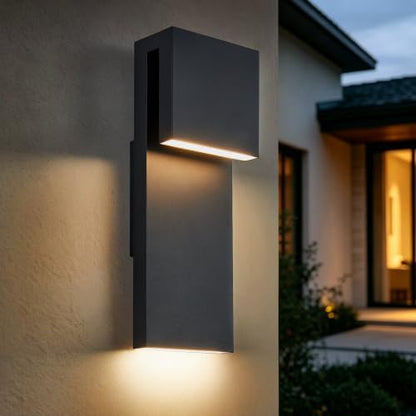 Tarentlight Modern LED Outdoor Wall Sconce 17W Integrated LED Outdoor Wall Mount,Anti Rust Textured Black Suit for Wet Locations and All Rooms,Easily Installed in Any Direction.Bulb Included.