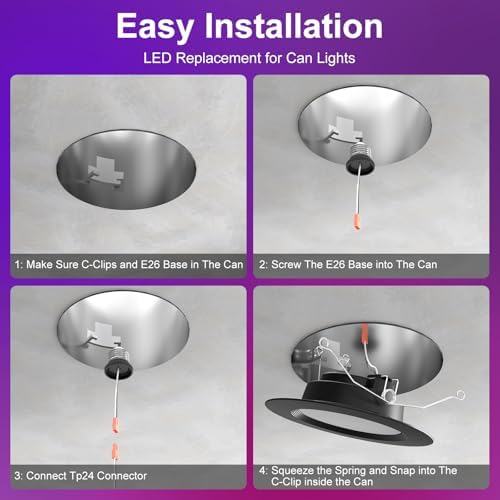 5/6" Smart Recessed LED Can Lights RGB CCT Bluetooth APP Alexa 13W 1050LM E26 Base 4Pack
