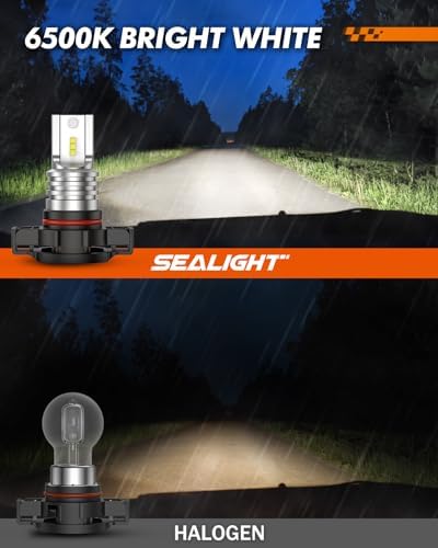 SEALIGHT 5201/5202 LED Fog Light Bulbs, Real 1:1 100% Successful Installation, 6500K Cool White Fog Light Bulb, PS24W/PS19W LED Fog Lights For Cars, HID Car Lighting Kits, Plug-N-Play Pack of 2