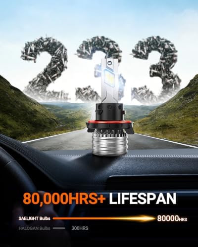 SEALIGHT H13 Bulbs, 120,000LM 17X Brightness, 9008 H13 6500K White, IP68 Waterproof 80000Hrs Lifespan, 5X Heat Dissipation driving, Plug and Play, 2 Pack