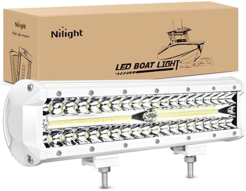 Nilight Marine LED Light Bar Navigation Lights 12 Inch White Spot Flood Combo Ponton Boat Deck Dock Lighting for Night Fishing T-top Stern Yacht Port Sailboat Trucks Tractors
