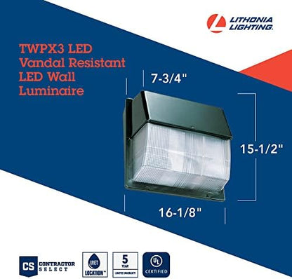 Lithonia Lighting TWPX3 LED ALO 50K MVOLT DDBTXD Outdoor LED Wallpack with Adjustable Light Output, 4000K, MVOLT, Polycarbonate Lens, Textured Bronze