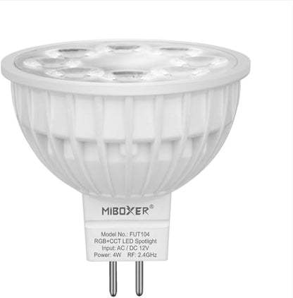 MiBOXER FUT104 4W MR16 RGB+CCT LED Spotlight 2.4G, 2.4G RGB+CCT Bulb, Spotlight, 2.4GHz RF Remote Controllable