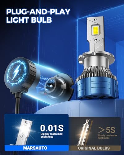 Marsauto D2S HID Bulbs, 800% Brightness, 6500K White for 85122 66240 66040 66240CBI Bulb, Plug and Play, Pack of 2