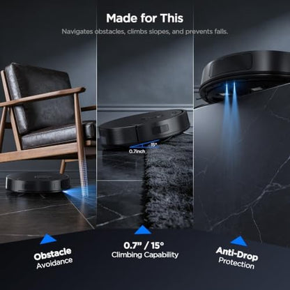 Robot Vacuum and Mop Combo, 8000Pa Strong Suction 2 in 1 Vacuum Robot with Mopping, with Schedule, Wi-Fi/App/Remote, Self-Charging, Slim, Ideal for Hard Floor, Pet Hair, Low-Pile Carpet