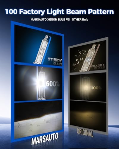 Marsauto D1S HID Bulbs, 6000K Cold White 66144 66140 85140 85415 Xenon Bulb Replacement, Plug-and-Play 5 Years Lifespan, IP67 Waterproof Design, Up to 600% Brightness, Pack of 2
