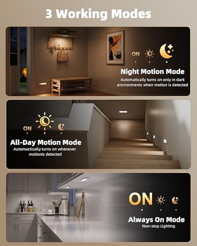 EZVALO Under Cabinet Lighting Wireless, 6Pack Rechargeable Counter Lights, 1800mAh LED Motion Sensor Light Indoor, Dimmable & 3 Color Temps with Power Display, for Kitchen, Stairs, Bookshelf, Closet