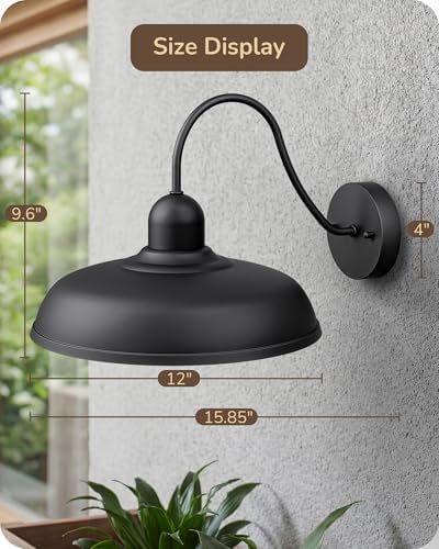 EDISHINE 2 Pack Outdoor Wall Light, 12" Farmhouse Gooseneck Barn Light