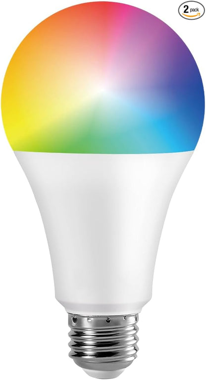 A21 WiFi Smart LED Bulb, 12W 1,000LM, WiFi Smart RGBCW, Alexa/Google/Siri Compatible, (2 Pack)