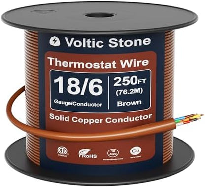 18/6 Thermostat Doorbell HVAC Wire, True Gauge 18 AWG 6 Conductor Solid Copper Control Cable, ETL Listed CL3R/CMR Riser Rated Flame-Retardant, RoHS, for 0-30V Low Voltage Systems - 250FT
