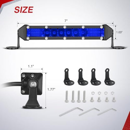 Nilight Slim LED Light Bar 2 PCS Blue 7 Inch Single Row 16LEDs