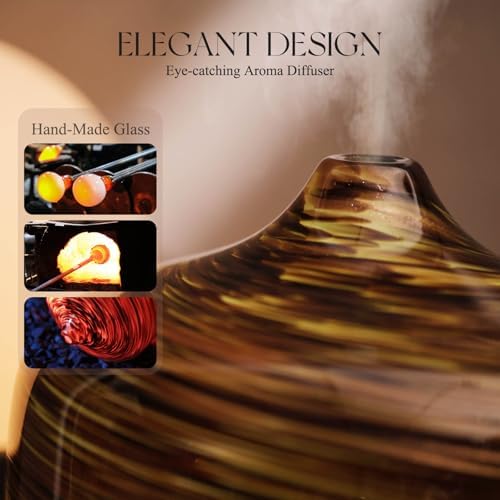 Porseme 500ml Glass Essential Oil Diffuser Aromatherapy Ultrasonic Cool Mist Humidifier 15-21 Running Hours Waterless Auto-Off Air Diffusers for Sleeping Yoga Working Spa(Dark Golden)