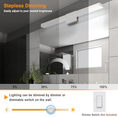 SineRise LED Modern Bathroom Vanity Light Bar (32-Inch, 3000K/4000K/6000K), Chrome Dimmable Modern Acrylic Bathroom Wall Lighting Fixtures Over Mirror